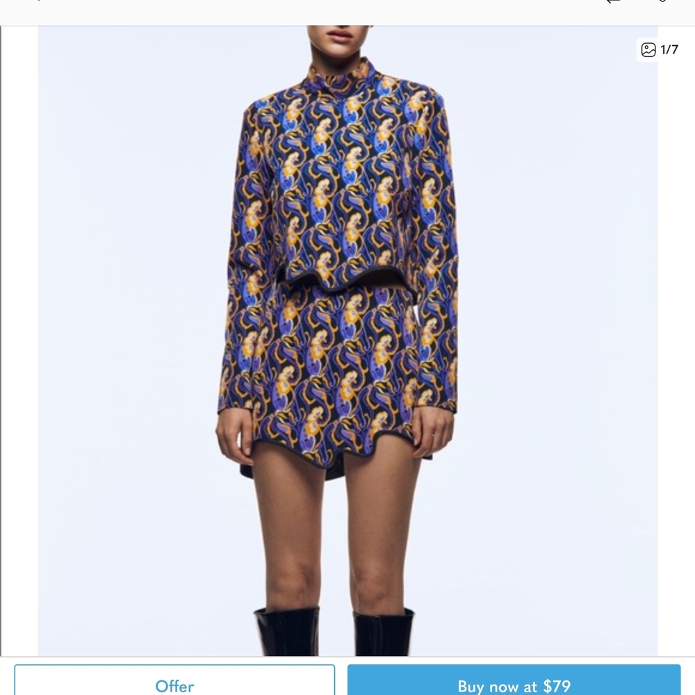 Zara Blue and Gold Patterned Skirt